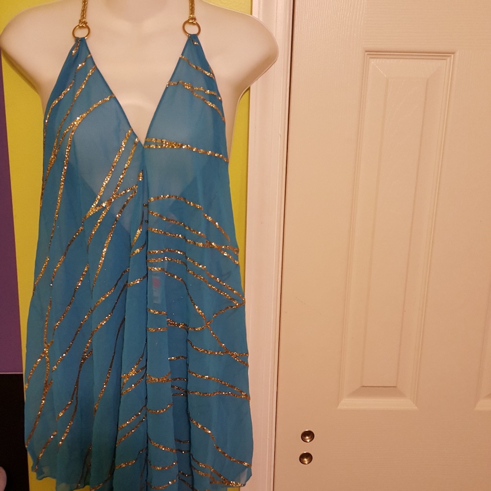 Blue/Gold Sheer Halter Top